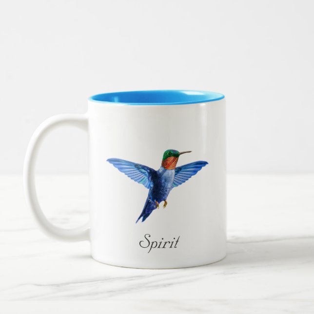 Cute hummingbird & calligraphy Two-Tone coffee mug (Left)