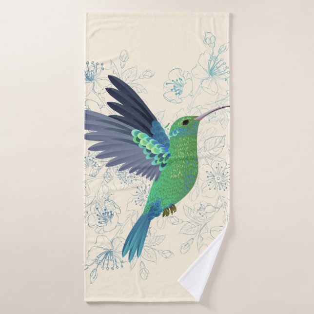 Cute Hummingbird Floral Bath Towel (Bath Towel)