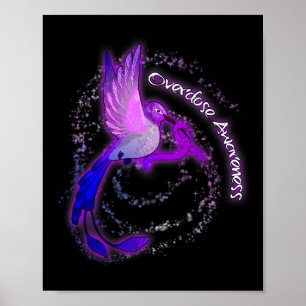 Cute Hummingbird Holding Purple Ribbon Overdose Aw Poster