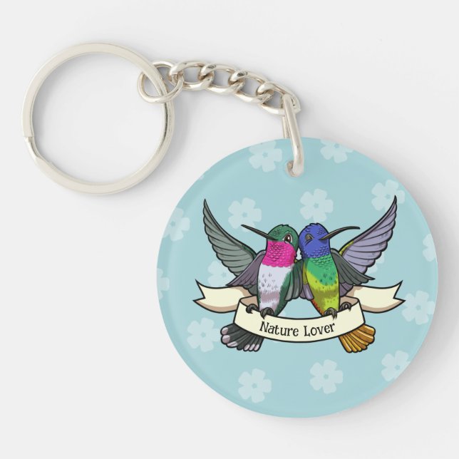 Cute Hummingbird Nature Lover Colorful Cartoon Key Ring (Front)