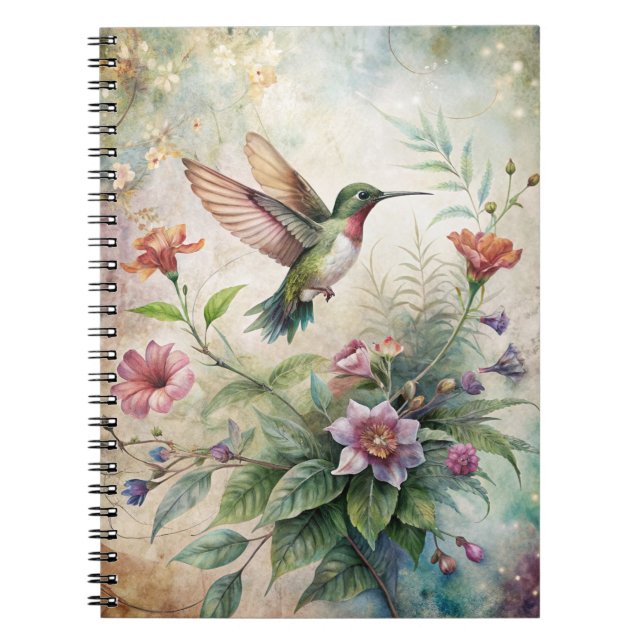 Cute Hummingbird on Flowers Notebook (Front)