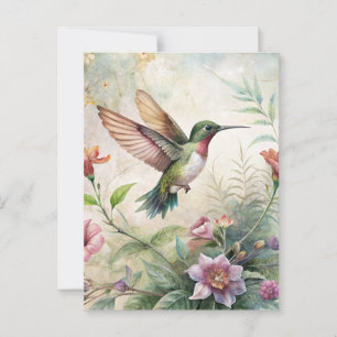 Cute Hummingbird on Flowers Postcard