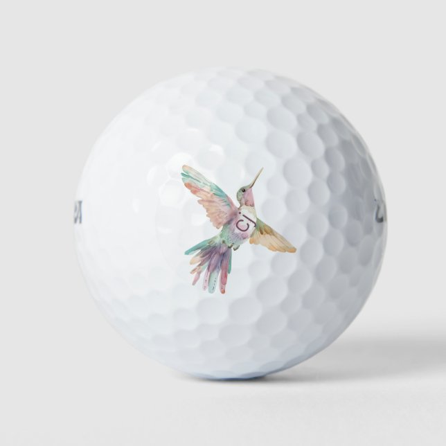 Cute Hummingbird Watercolor Illustration Monogram Golf Balls (Front)