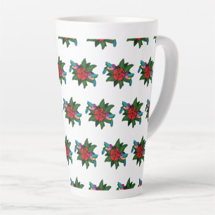 Cute Hummingbirds on Hibiscus Flower Cartoon - W Latte Mug
