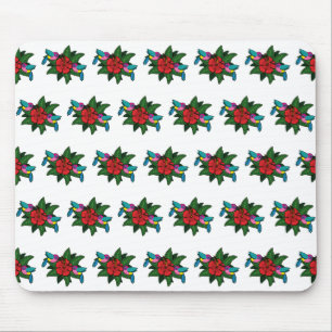 Cute Hummingbirds on Hibiscus Flower Cartoon - W Mouse Mat