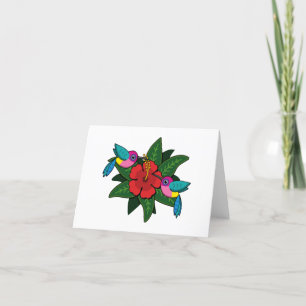 Cute Hummingbirds on Hibiscus Flower Cartoon - W Thank You Card