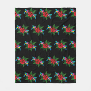 Cute Hummingsbirds on Hibiscus Flower Cartoon Fleece Blanket