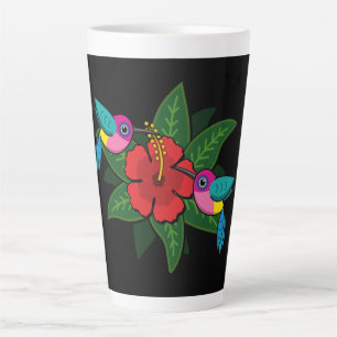 Cute Hummingsbirds on Hibiscus Flower Cartoon Latte Mug