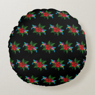 Cute Hummingsbirds on Hibiscus Flower Cartoon Round Cushion