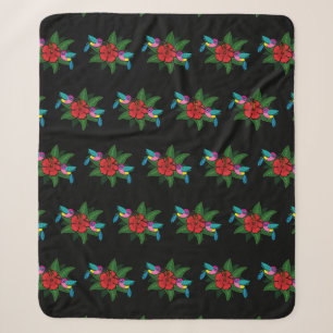 Cute Hummingsbirds on Hibiscus Flower Cartoon Sherpa Blanket