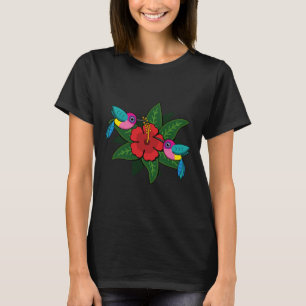 Cute Hummingsbirds on Hibiscus Flower Cartoon T-Shirt