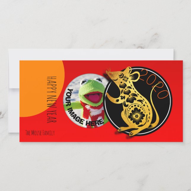 Cute Humourous Rat Year Paper-cut Add Your Photo R Holiday Card (Front)