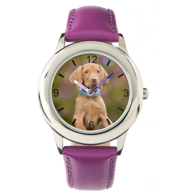 Cute Hungarian Vizsla Dog Puppy Photo - dial-plate Watch (Front)
