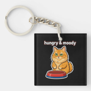 Cute Hungry and Moody Orange Cat Meme sticker Key Ring