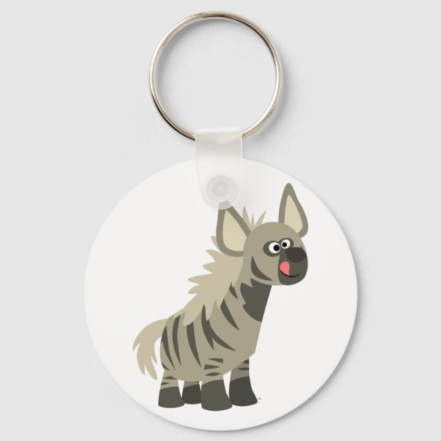 Cute Hungry Cartoon Striped Hyena Keychain (Front)