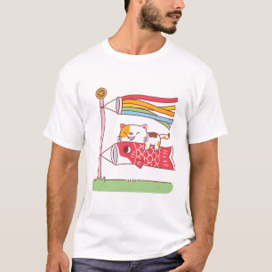 Cute Hungry Cat Hugging Koinobori Carp Funny T-Shirt