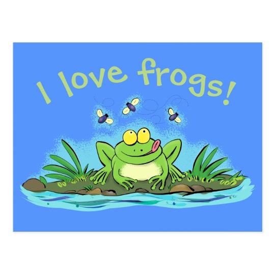 Cute hungry frog with flies cartoon postcard | Zazzle.co.uk