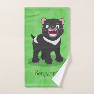 Cute hungry Tasmanian devil cartoon illustration Bath Towel Set