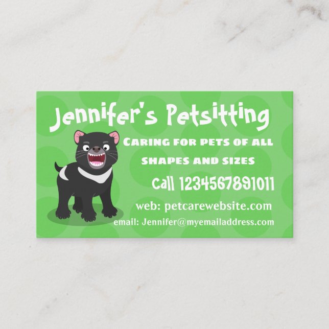 Cute hungry Tasmanian devil cartoon illustration Business Card (Front)