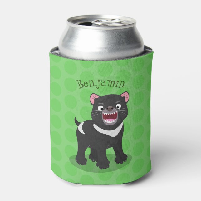 Cute hungry Tasmanian devil cartoon illustration Can Cooler (Can Front)
