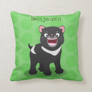 Cute hungry Tasmanian devil cartoon illustration Cushion