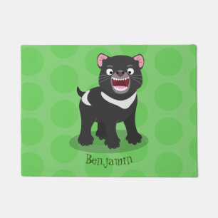 Cute hungry Tasmanian devil cartoon illustration Doormat