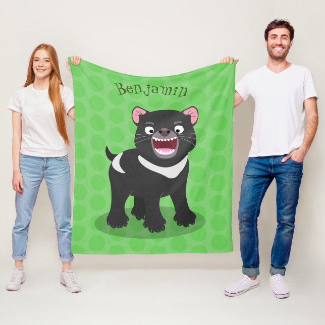 Cute hungry Tasmanian devil cartoon illustration Fleece Blanket (In Situ)