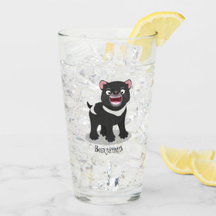 Cute hungry Tasmanian devil cartoon illustration Glass