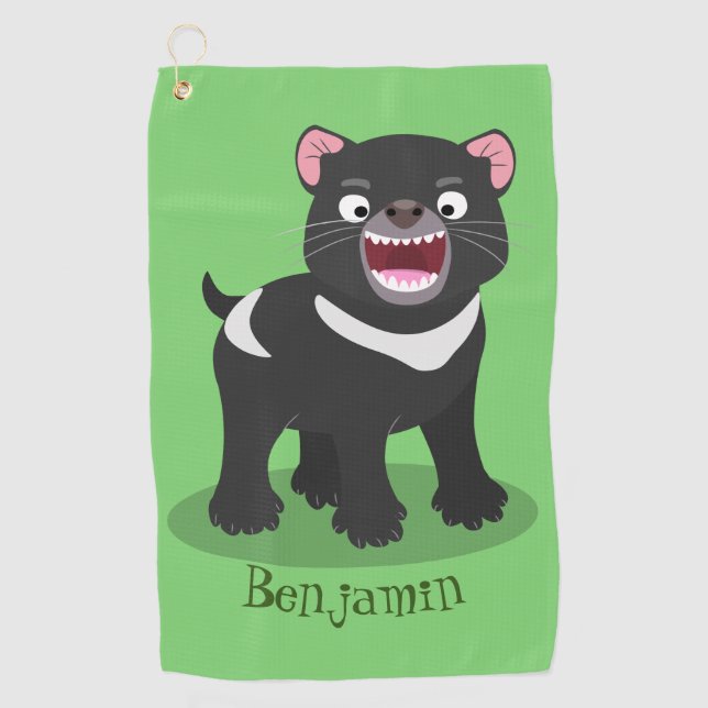 Cute hungry Tasmanian devil cartoon illustration  Golf Towel (Front)