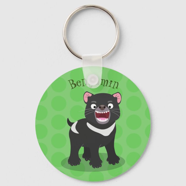 Cute hungry Tasmanian devil cartoon illustration Key Ring (Front)
