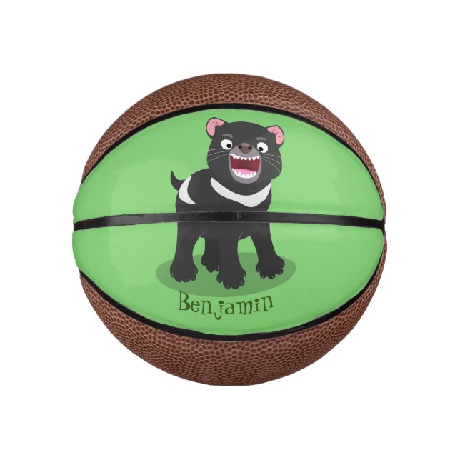 Cute hungry Tasmanian devil cartoon illustration Mini Basketball (Front)