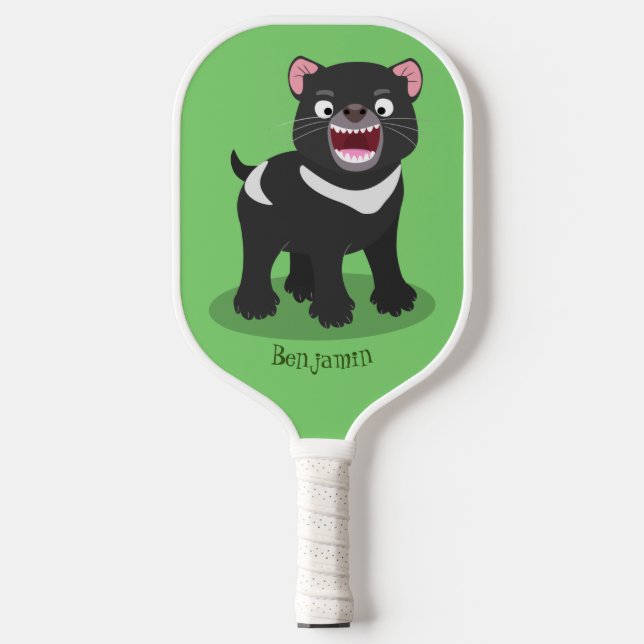Cute hungry Tasmanian devil cartoon illustration  Pickleball Paddle (Front)