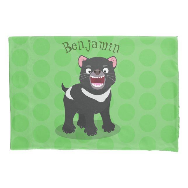 Cute hungry Tasmanian devil cartoon illustration Pillowcase (Front)