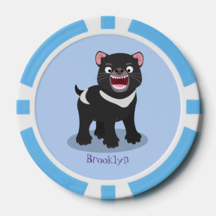 Cute hungry Tasmanian devil cartoon illustration Poker Chips