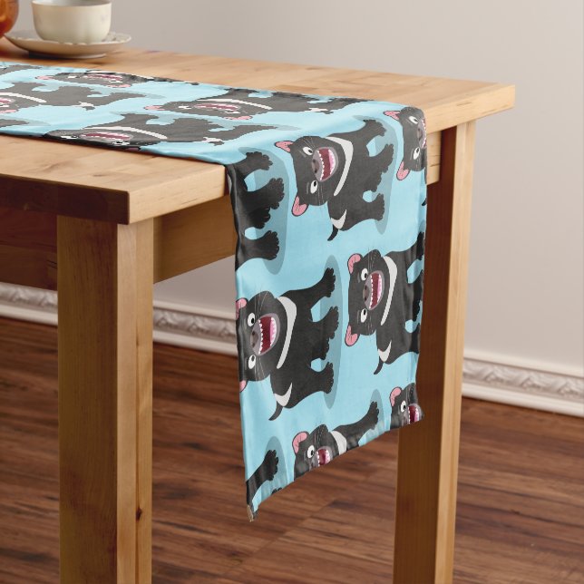 Cute hungry Tasmanian devil cartoon illustration Short Table Runner (In Situ)