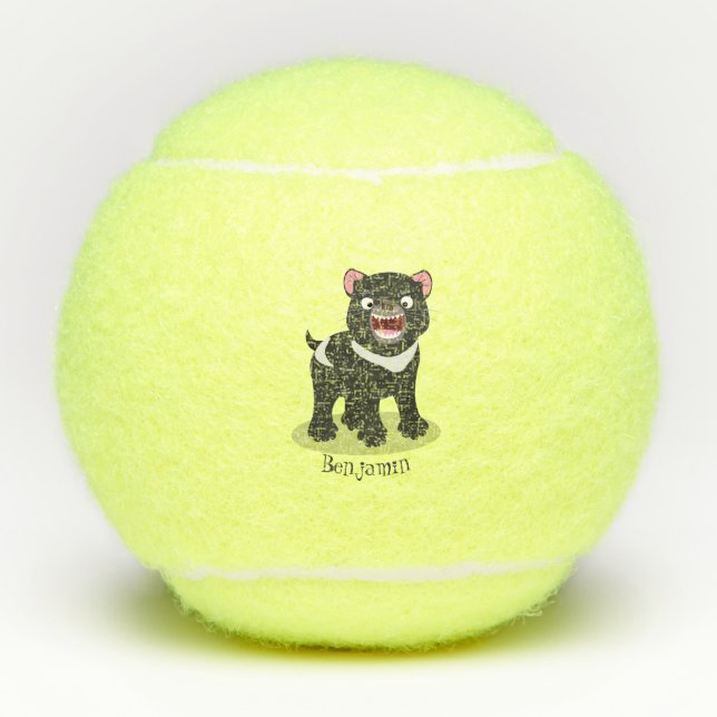 Cute hungry Tasmanian devil cartoon illustration  Tennis Balls (Front)