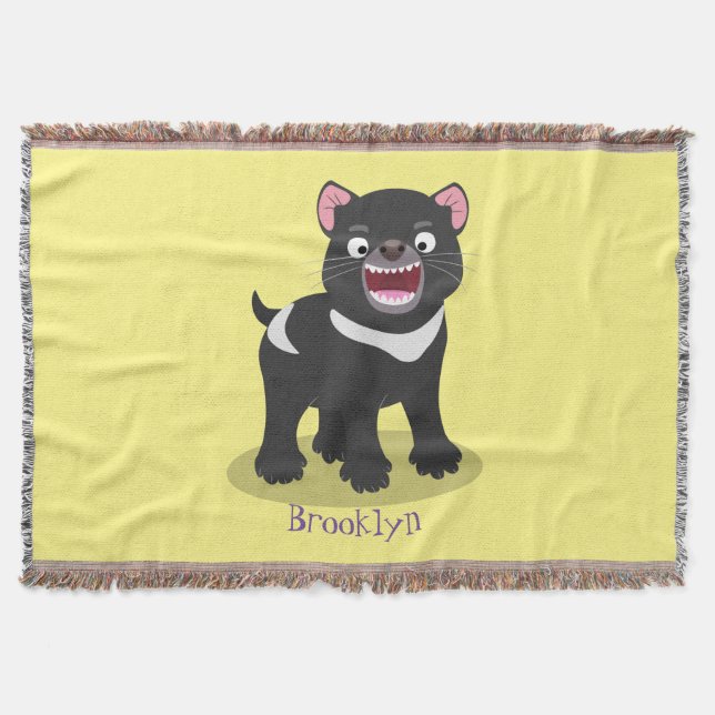 Cute hungry Tasmanian devil cartoon illustration Throw Blanket (Front)