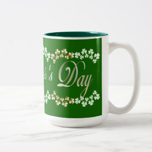 Cute Hunter Green St Patricks Day Lucky Shamrocks Two-Tone Coffee Mug