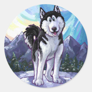 Cute Husky Classic Round Sticker