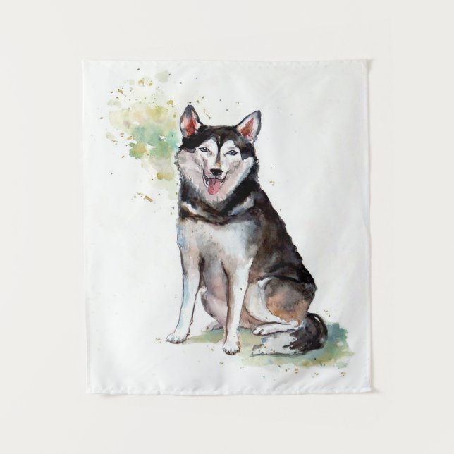 Cute Husky Design Throw Blanket | Birthday Gift Tapestry (Front)
