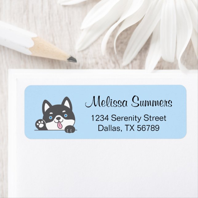 Cute Husky Dog Blue Return Address (Insitu)