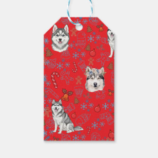 Cute Husky Dog Christmas Winter Seamless Pattern  Gift Tags