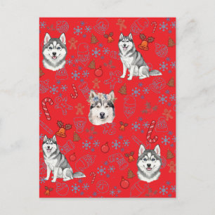 Cute Husky Dog Christmas Winter Seamless Pattern  Postcard