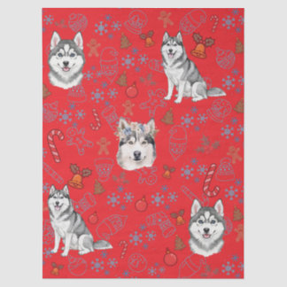 Cute Husky Dog Christmas Winter Seamless Pattern  Tissue Paper