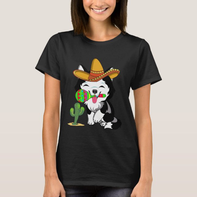 Cute Husky Dog Cinco de Mayo 5th of May Celebratio T-Shirt (Front)