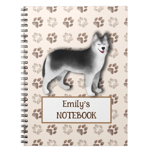 Cute Husky dog footprint customisable name Notebook (Front)