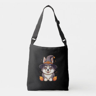 Cute Husky Dog in a Witch'S Hat  Halloween Crossbody Bag