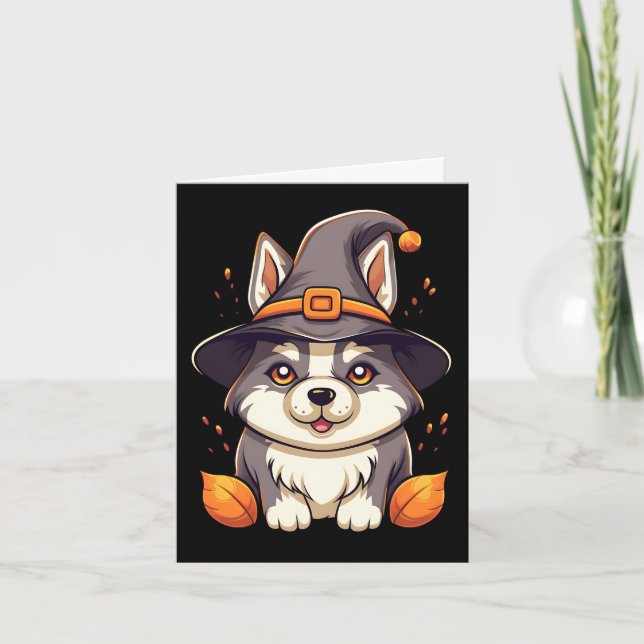 Cute Husky Dog in a Witch'S Hat  Halloween Thank You Card (Front)
