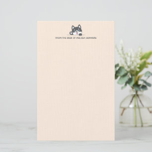 Cute Husky Dog Peeking above Custom Text Beige Stationery