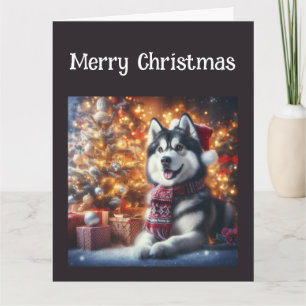 Cute Husky Dog Pet in Christmas Wishes Card